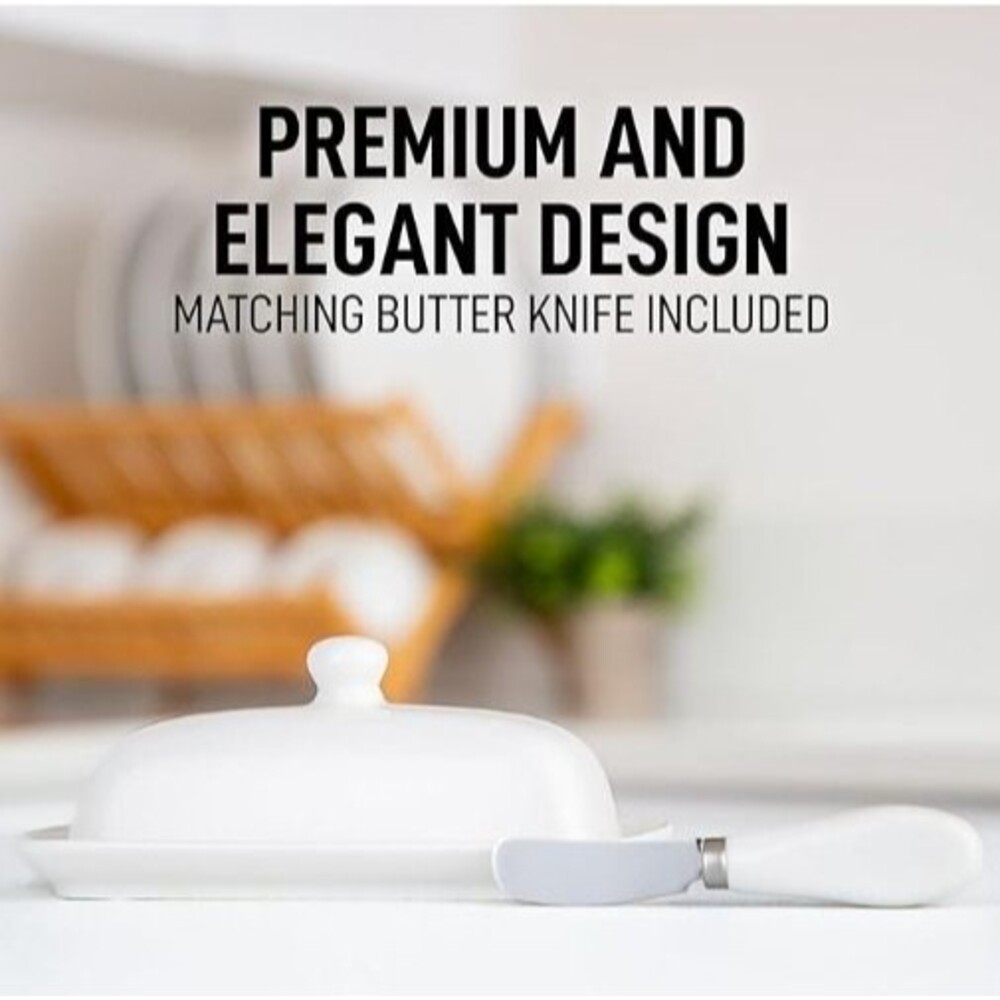 Zulay Kitchen Ceramic Butter Dish with Lid For Countertop & Stainless Steel Knif